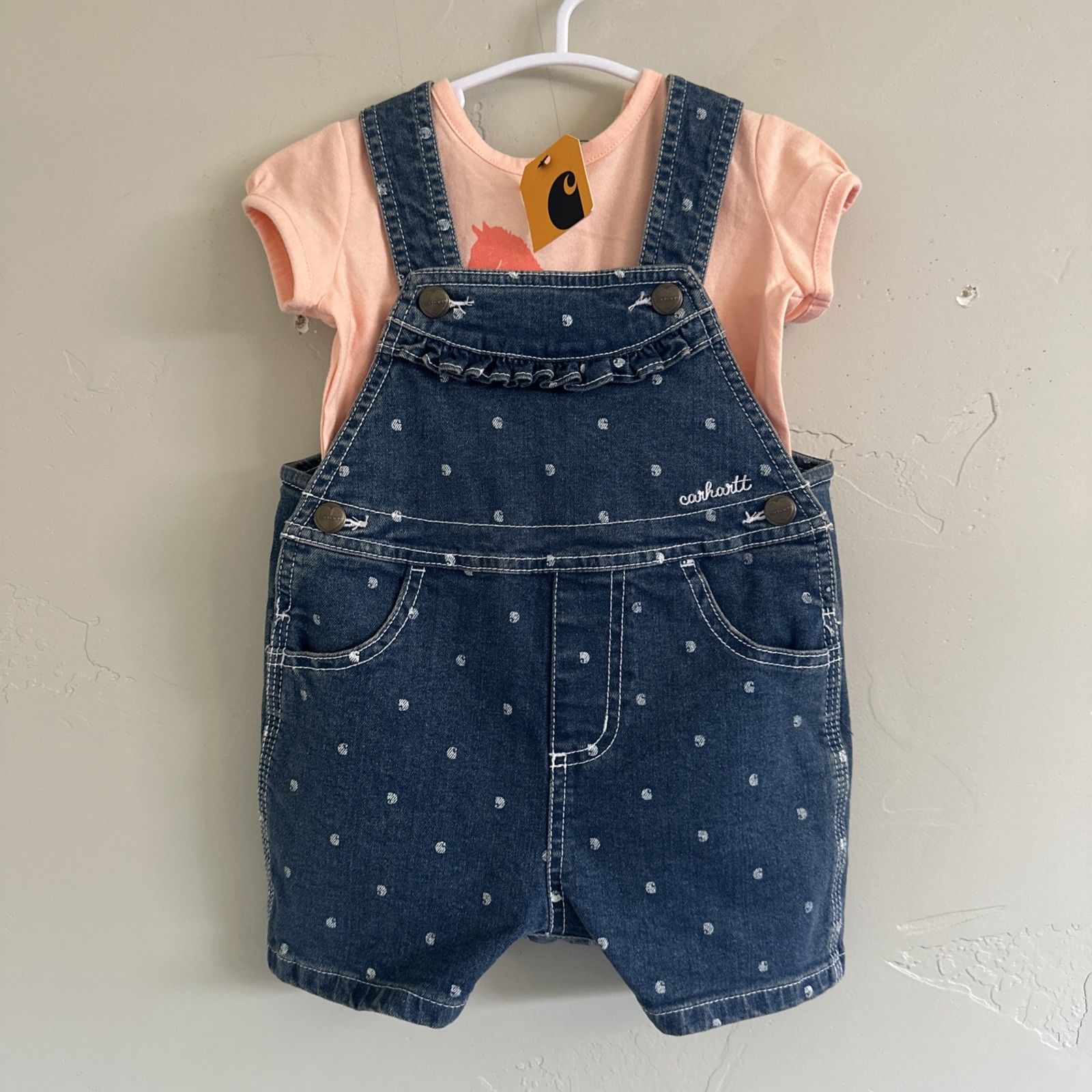 Carhartt Nwt 24 Months 2t Girls Baby Denim Drill Shortalls Overalls Outfi